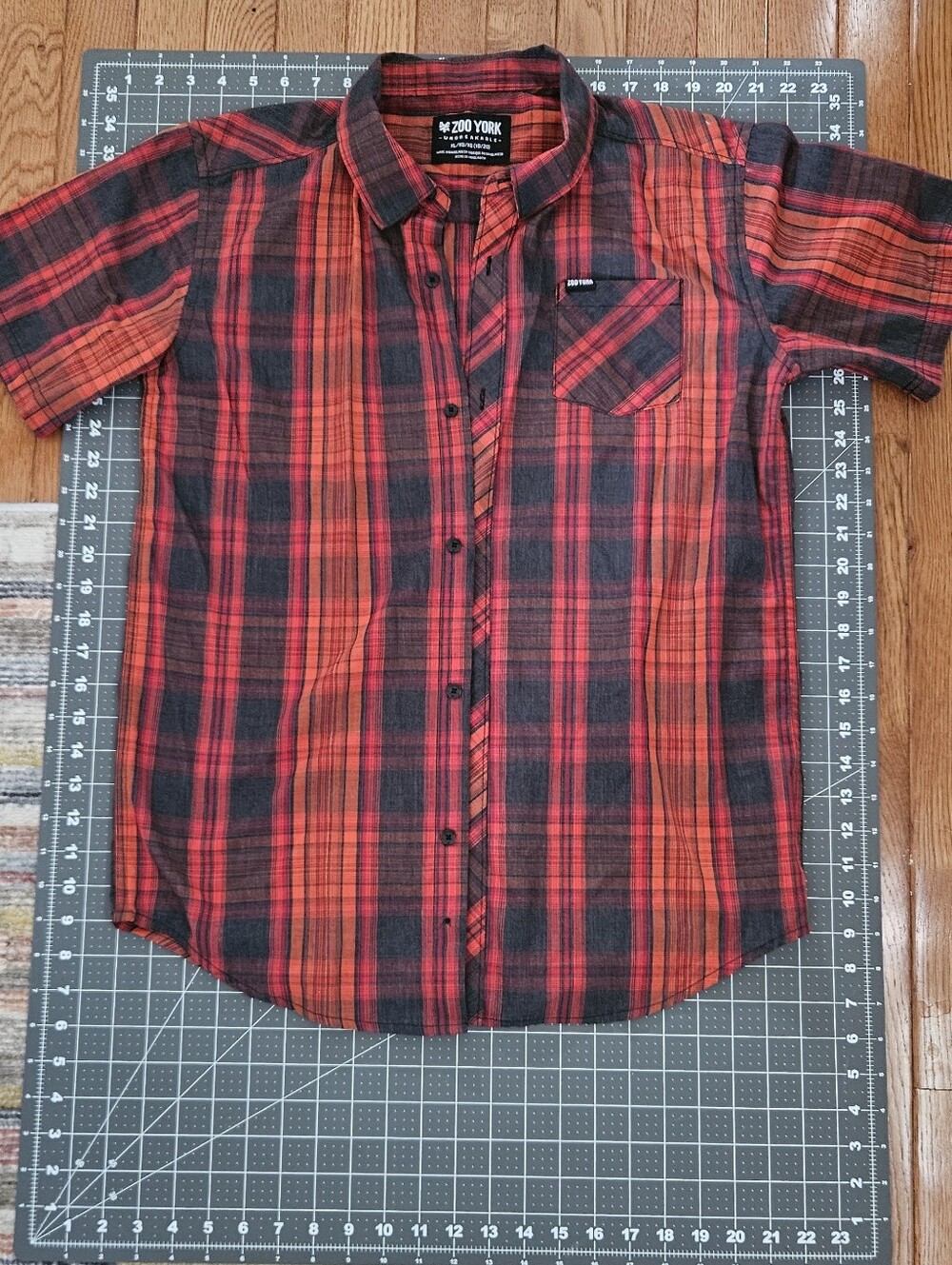 Zoo York Red and Black Plaid Short-Sleeve Button-Down Shirt.